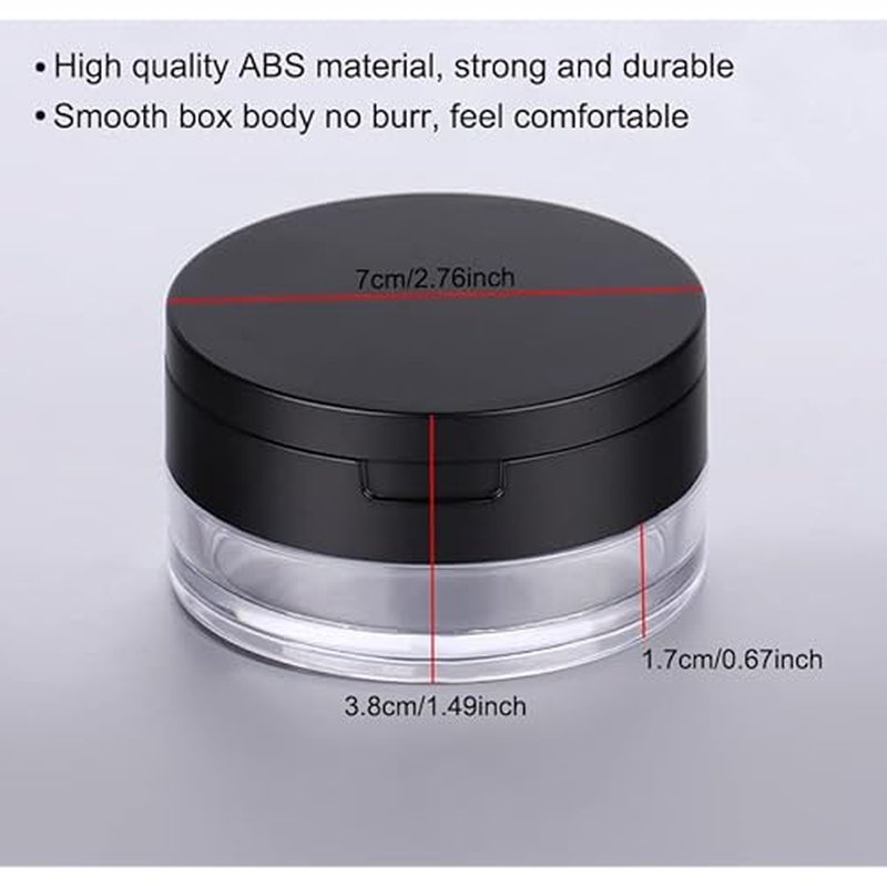 AKOAK 2 Pcs Capacity 20 ml(0.67 oz) Empty Reusable Plastic Loose Powder Compact Container DIY Makeup Powder Case with Sponge Powder Puff,Mirror and Elasticated Net Sifter (Large mesh face)
