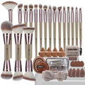 HEYMKGO Makeup Brushes, 40Pcs Professional Makeup Brush Set Dual Ended Foundation Blush Concealer Contour Powder Eyeshadow Make up Tools with Sponges Puffs Clear Bag for Blending Buffing Highlighting