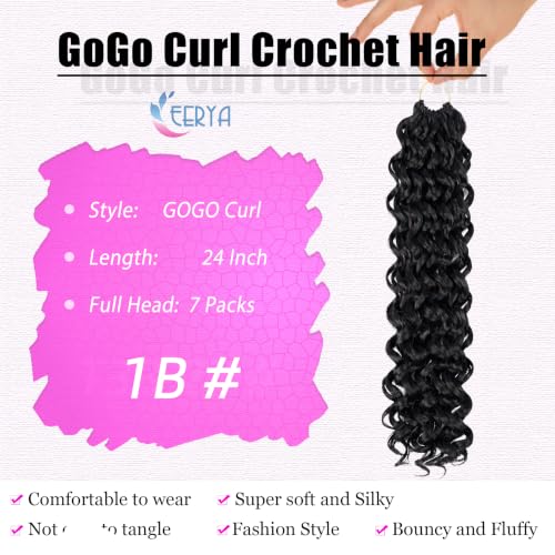EERYA 24 Inch 7 Pack GoGo Curl Crochet Hair Deep Wave Beach Curl Synthetic Extensions