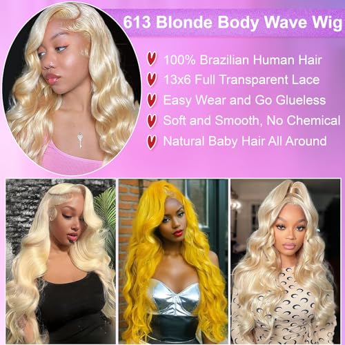 28 Inch Blonde Body Wave Lace Front Wig 13x6 Transparent HD Human Hair