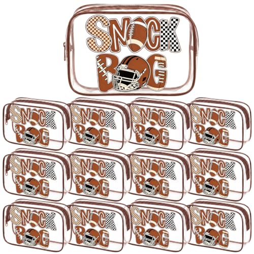 Football Snack Bags - 12 Pcs PVC Clear Party Pouches with Zippers - Stylish Football Variation