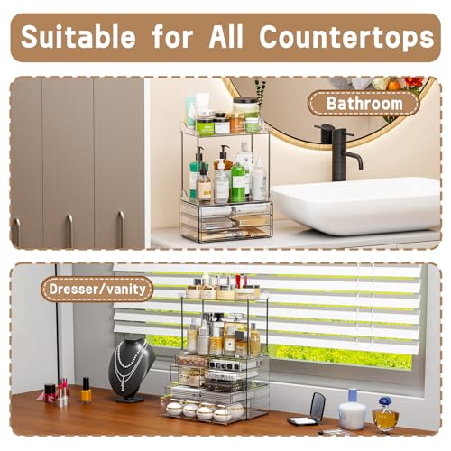 7-Drawer Bathroom & Vanity Organizer with Top Tray - Clear, Stackable, 18.9" Tall