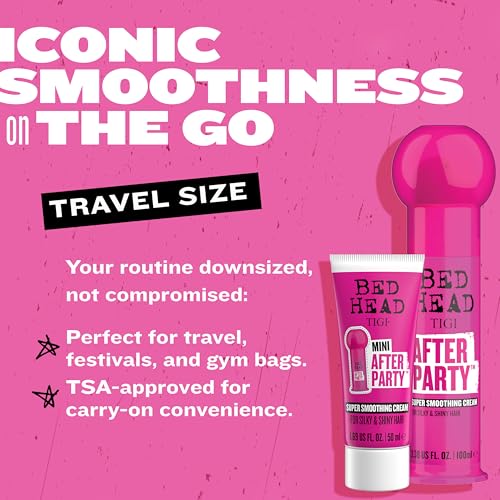 TIGI Bed Head After Party Super Travel Size Mini Smoothing Cream ? Anti Frizz hair styling product with humidity protection for frizzy, dull or coarse hair, 1.69 fl oz (Pack of 2)