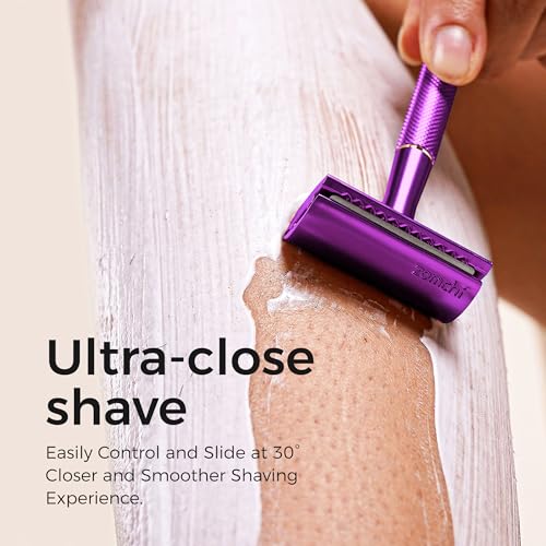 ZOMCHI Double Edge Safety Razor with Stand, Safety Shaving Razor with 10 Double Edge Safety Razor Blades, Eco-Friendly Razor for Shaving ? Purple