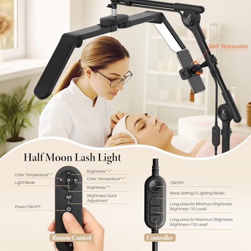LIONVISON Half Moon Lash Light Floor LED Esthetician Lamp - Black