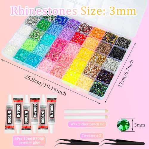 40 Colors 3mm Jelly Resin Rhinestones Bedazzling Kit with 6 Jewelry Glues - Pamaner