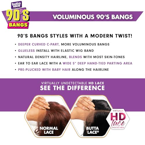 Sensationnel Butta Lace 90s Bangs Wig-Unit - Deep Part HD Lace Synthetic Hair, Glueless, Blonde