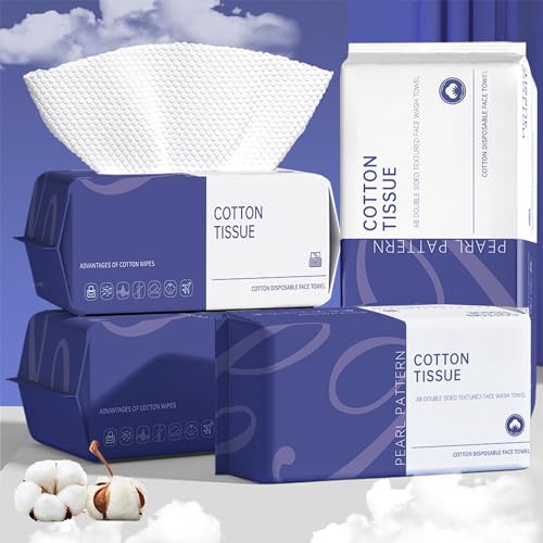 Face, 100 Count Ultra Thick Disposable face Facial Wash Cloth for Sensitive Skin, Lint- free Facial Tissue, Skincare and Makeup Remover (4 Pack)