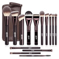 14-Piece Professional Makeup Brush Set with Travel Cosmetic Bag - Brown