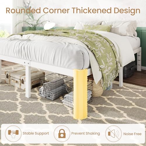 Full Metal Bed Frame with Rounded Legs - White, 14 Inch Height, 12 Inch Storage