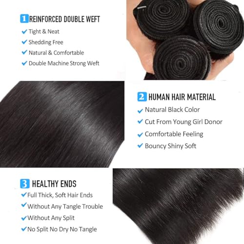 Brazilian Straight Human Hair Bundles 14x14x14 Inch - Unprocessed Virgin Hair