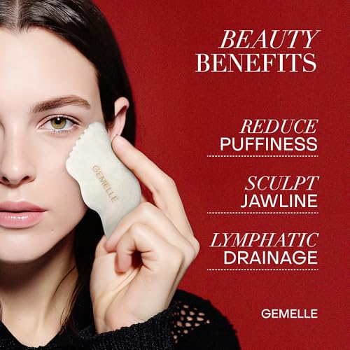 GEMELLE 3-Pack Lymphatic Gua Sha Morning & Night Face Starter Set 15ml | 10x Award Winner | White Jade Gua Sha Tool, Gua Sha & Anti-Aging Face Oils | Sculpting, Lymphatic Drainage, Hydrate, Protect