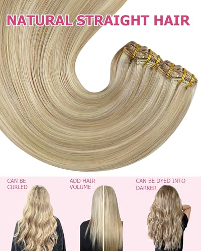 YoungSee Blonde Clip-In Hair Extensions 12 Inch Light Blonde Highlights Easy to Wear - Variation of Clip-B-#16/22 Blonde Highlights