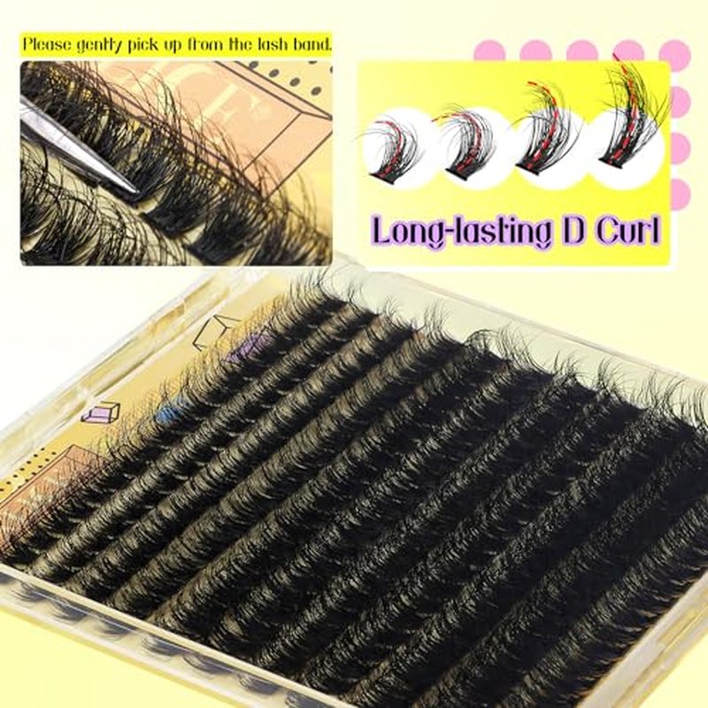 ALICE Lash Clusters Kit Lash Extension Kit Thick Volume 3D Wispy DIY Eyelash Extension Kit with 220Pcs Mink Look Individual Lashes, Lash Bond and Remover,Tweezers(10-16mm,0.05D)