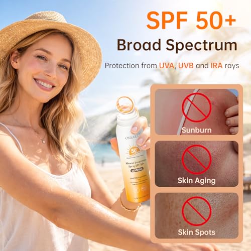 Mineral Sunscreen Spray SPF 50+ 6.76 Fl Oz Pack of 2 - Reef Safe, Broad Spectrum, Water Resistant