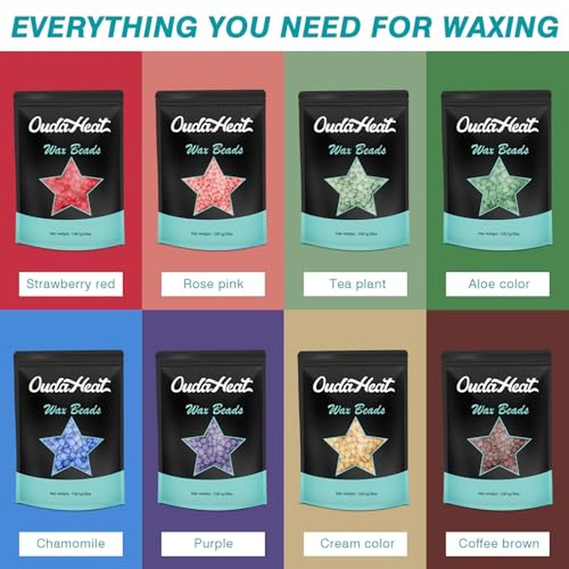 2lb Hard Wax Beads, Stripless Wax Bead for Sensitive Skin, Professional Brazilian Waxing Beads, Bikini, Body, Face, Legs, Back, Chest, Coarse Hair Removal, At-Home Salon, 1 Silicone Pot and 5 Sticks