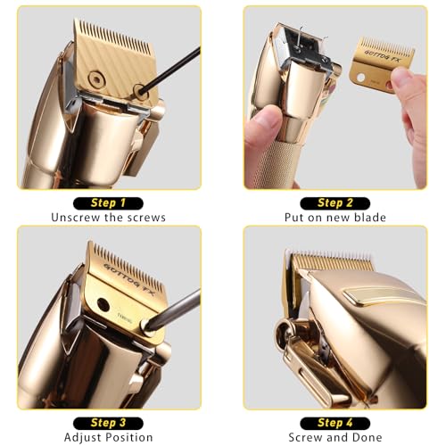 FX8010G Replacement Blades for BaBylissPRO FX870, FX890, FX825, FX673 Clippers, DLC Replacement Fade Blade Compatible with Babyliss Clipper Blades,Gold