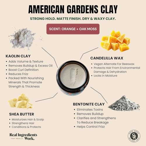 Shear Revival American Gardens Clay Pomade - Strong Hold Matte Finish, Vegan Hair Styling Product