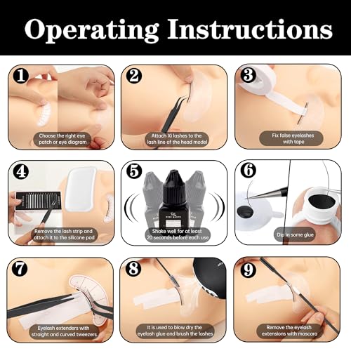 Rose Manor Black Eyelash Extension Kit for Beginners with Mannequin Head