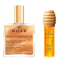 NUXE Huile Prodigieuse Shimmer Dry Oil (3.3 Fl Oz) & R?ve de Miel Honey Lip Gloss (0.33 Fl Oz) French Skincare Duo for Glowing Skin & Lips