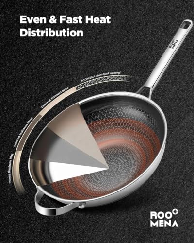 13-Inch Ceramic Nonstick Wok with Lid - Tri-Ply Stainless Steel Cooking Pan