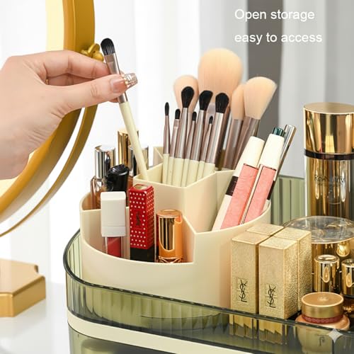 Makeup Organizer with Dual Drawers - Large Capacity Countertop Cosmetic Storage for Skincare Vanity Bathroom