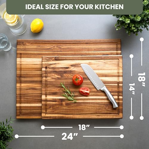 Large Teak Wood Cutting Board - 18 x 14 x 1.2 Inches - Solid Hardwood Chopping Block