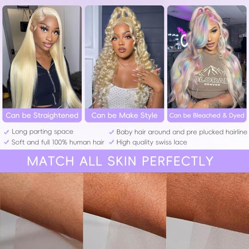 28 Inch Blonde Lace Front Wig Human Hair 13x6 HD Frontal Body Wave 613 - Full & Thick