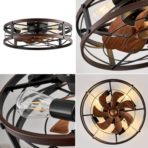 20-Inch Caged Ceiling Fan with Light and Remote Control - Brown & Black Variations