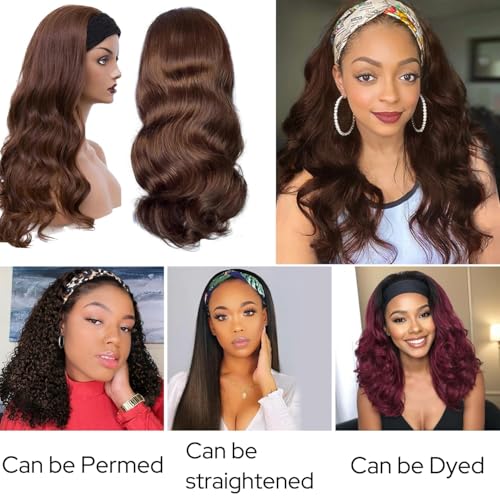 Chocolate Brown Human Hair Headband Wig 12 Inch 180 Density Glueless Virgin Brazilian #4