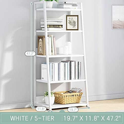 White 5-Tier Ladder Shelf Bookcase - Modular Standing Storage