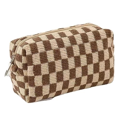 Small Cosmetic Bag Y2k Checkered Makeup Purse Bag Travel Toiletry Bag Zipper Storage Organizer