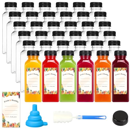 128pcs 12oz Plastic Juice Bottles with Leak-Proof Caps & Labels - Food Grade PET
