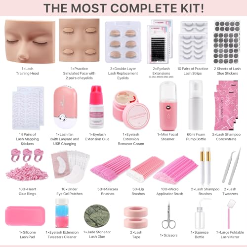 Pink Eyelash Extension Practice Kit for Beginners - Lash Training Set