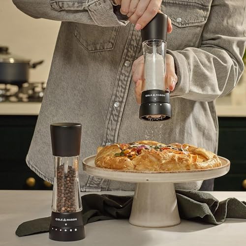 Matte Black Salt & Pepper Mill Set - Derwent Mill 7.5 Inch Gift Spice Grinder with Adjustable Coarseness