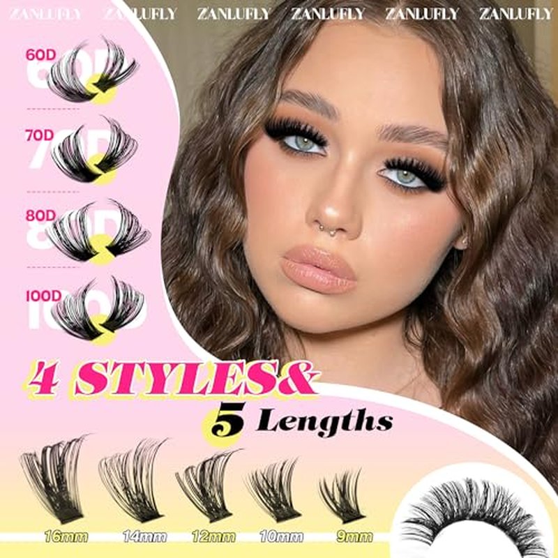 Lash Clusters D-Curly Individual Lashes Volume Eyelash Clusters Bulk zanlufly Thick Lash Extension 560Pcs Natural DIY Eyelash Extension (9-16MM,60D+70D+80D+100D)