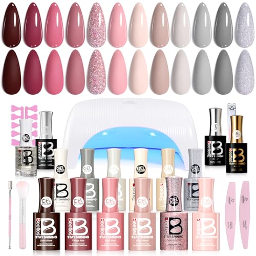 Beetles Cozy Elegance Gel Nail Polish Kit with UV/LED Light, 12 Colors, Manicure Set