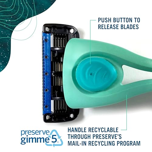 Preserve POPi Shave Razor Blades Refills - 5 Blade Razors for Men & Women - Ceramic Coated Shavers for Comfort with Aloe-Cocoa Butter Strip - Reusable Shaving Refill - 4 Pack