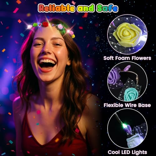 60PCS Light Up Flower Crown Headbands LED Flower Crowns for Parties & Weddings - Bright & Adjustable