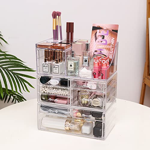 Acrylic Makeup Organizer with 9 Drawers & Top Storage - Clear Stackable Vanity
