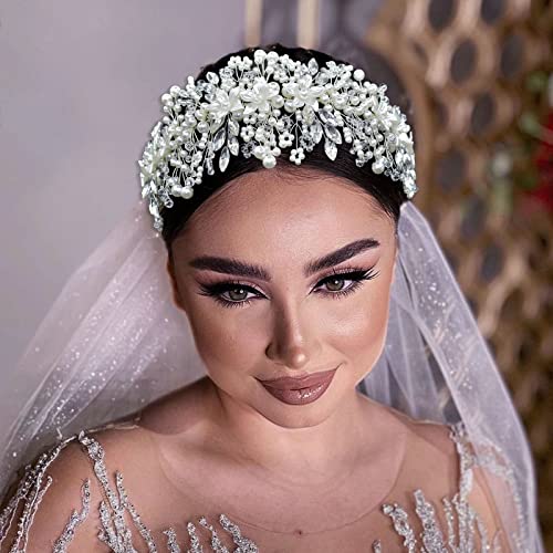 Pearl Bridal Headband Wedding Headpiece for Bride - Handmade Crystal & Pearl Design