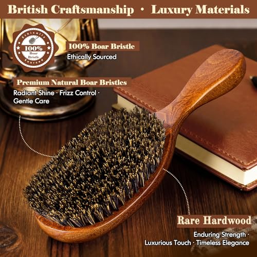 Large & Mini Boar Bristle Hair Brush Set - Handmade Wooden Grooming Tools