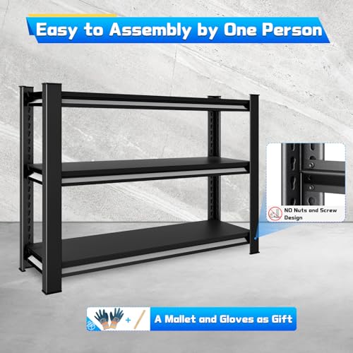 40-Inch Black Heavy Duty Garage Shelving Unit, 1500LBS Capacity, Adjustable 3-Tier Metal Storage Rack