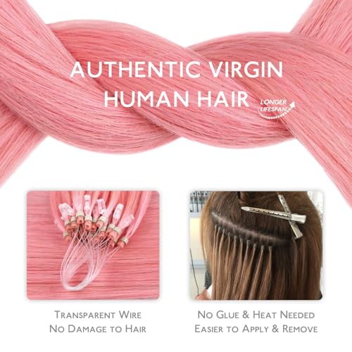 Peach Pink Micro Link Hair Extensions 16 Inch, 25g, 25 Strands, Human Hair