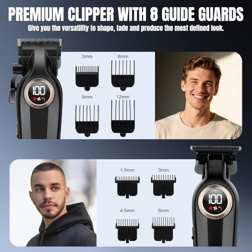 Cordless Hair Clippers for Men with LED Display - Professional Trimmer Set Black1