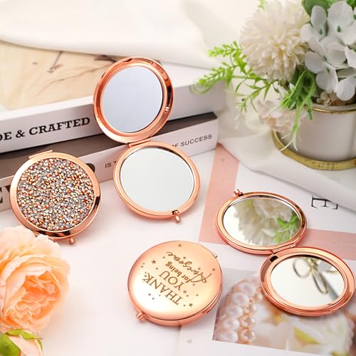 10 Pcs Employee Appreciation Compact Mirrors with Inspirational Words - Rose Gold, Double-Sided Magnification, Gift Set