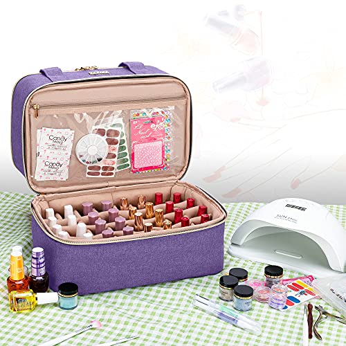 Purple Nail Polish Organizer with Lamp Holder - Holds 40 Bottles & Nail Lamp