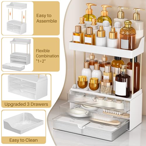 Caktraie Clear 3-Drawer Acrylic Makeup & Bathroom Vanity Organizer - 1 Pack