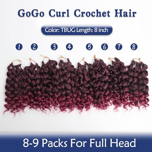 Pre Looped Ocean Wave Crochet Hair 8 Inch - 8 Packs, Natural Curl