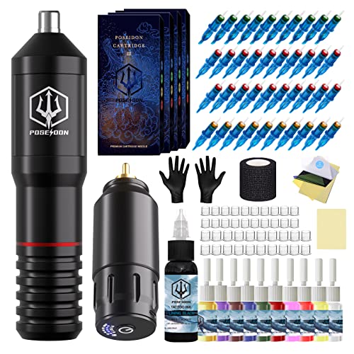UPTATSUPPLY Poseidon Wireless Tattoo Pen Kit Black with 40 Cartridges